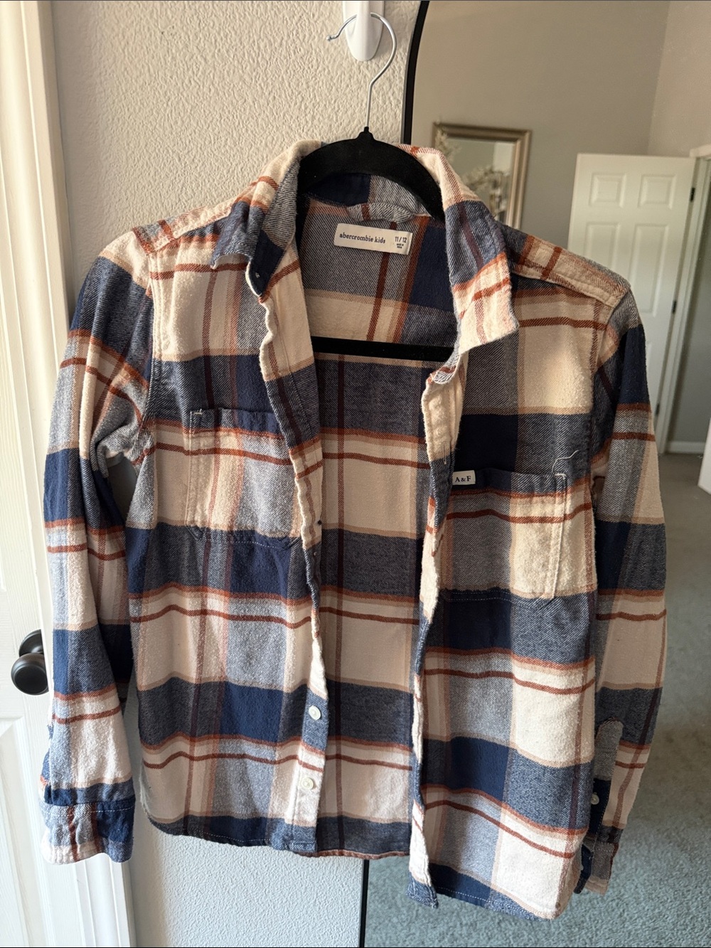 Abercrombie & Fitch Cream, Navy and Brown Plaid Button-Down Shirt